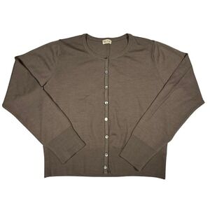 Part Two Women's Brown Crew Neck‎ Button Up Cardigan Sweater 85% Wool